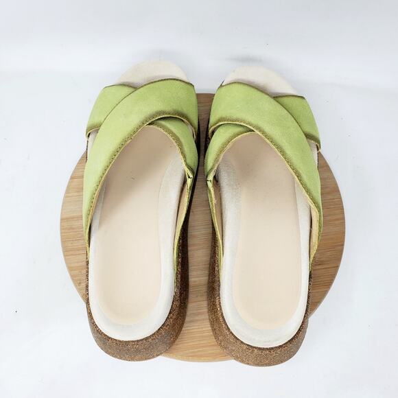 Dansko Bridget Platform Sandal Women 37 Chartreuse Leather Chunky Sole Boho Shoe - Picture 11 of 14